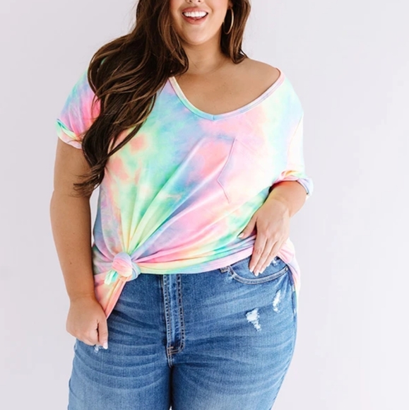 SALE! New Plus Size Tie Dye Casual Pocket T-Shirr - Picture 5 of 12
